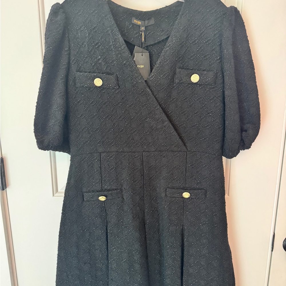 Maje Elegant Black Dress with Button Accents